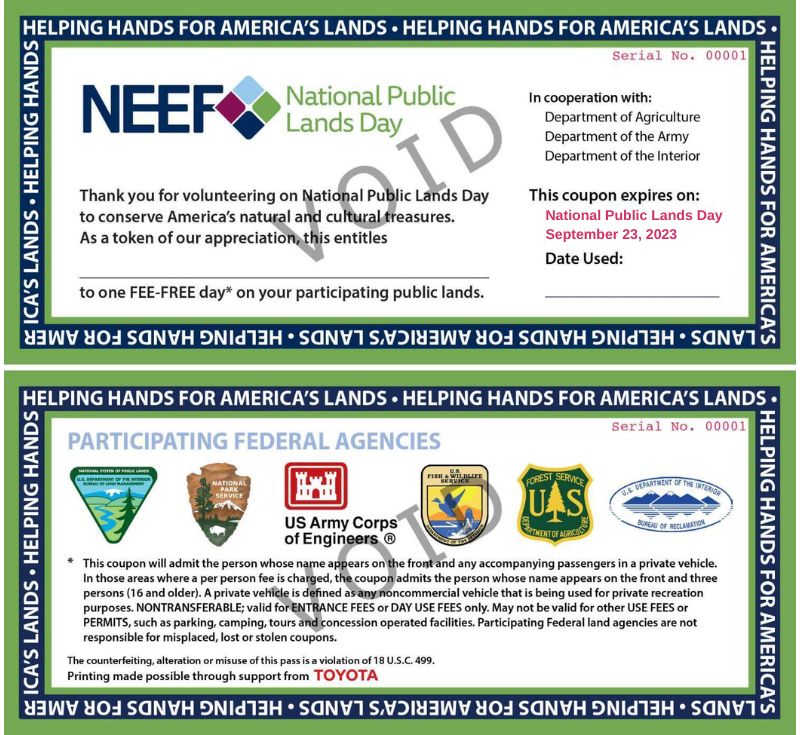 Image of National Public Lands Day Fee Free Coupons