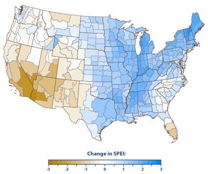 Average Change in Drought (Five-Year SPEI) in the Contiguous 48 States, 1900–2020, US EPA