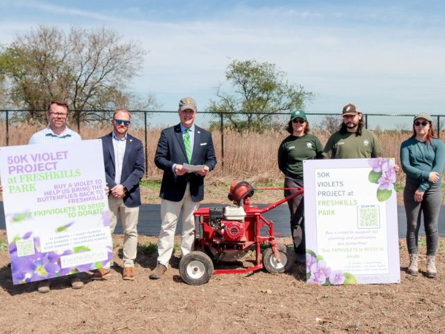 Members of the Freshkills Park Alliance and Greenbelt Native Plant Center are pictured at the official launch of the 50,000 Violet Project at Freshkills Park. Advance/SILive.com | Priya Shahi