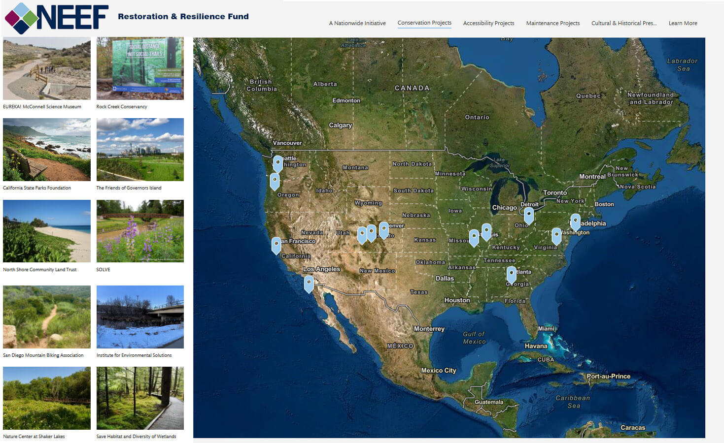 NEEF restoration and resilience grant fund story map