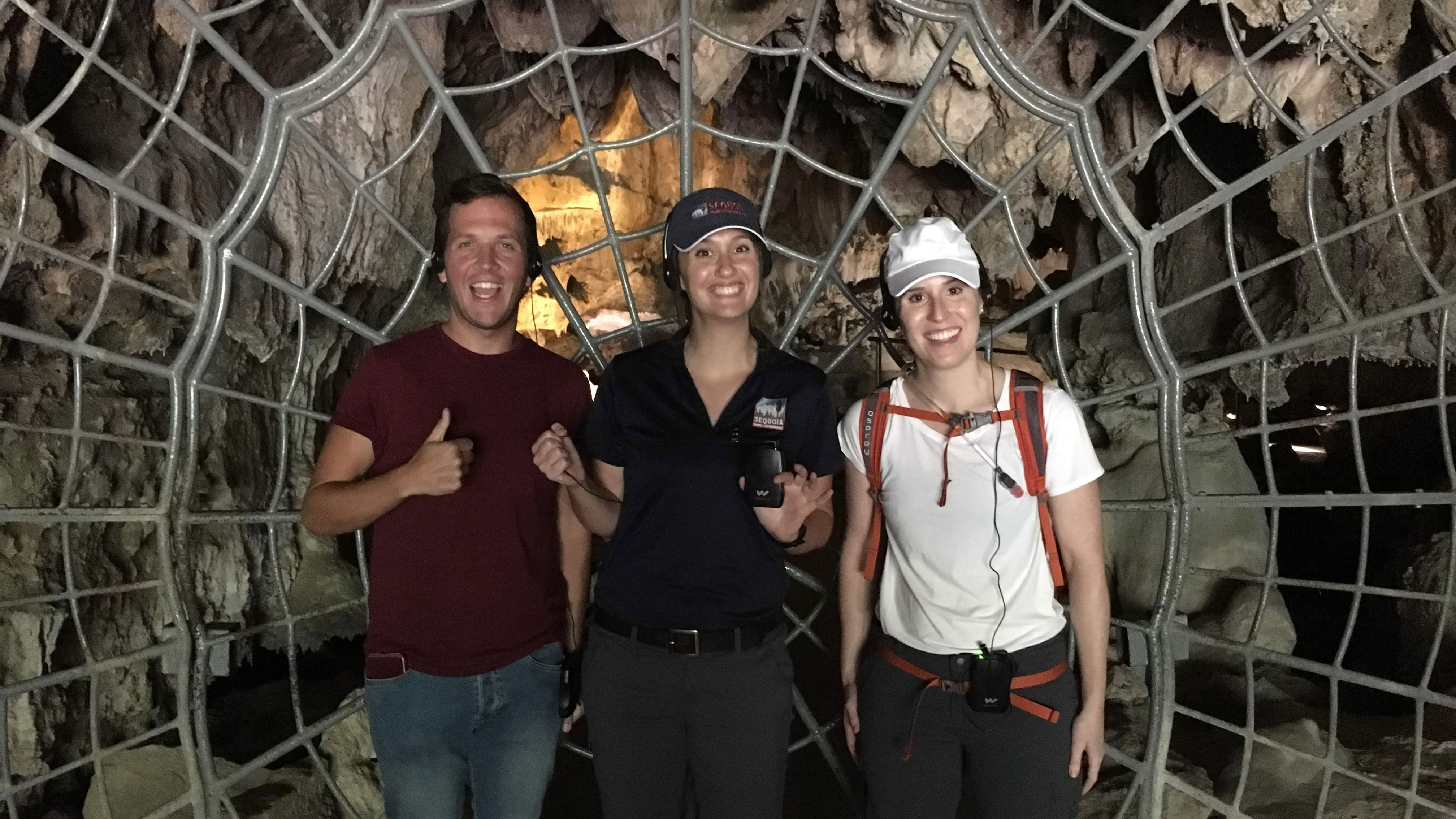 Testing out equipment for the deaf and hard of hearing in Crystal Cave at Sequoia National Park