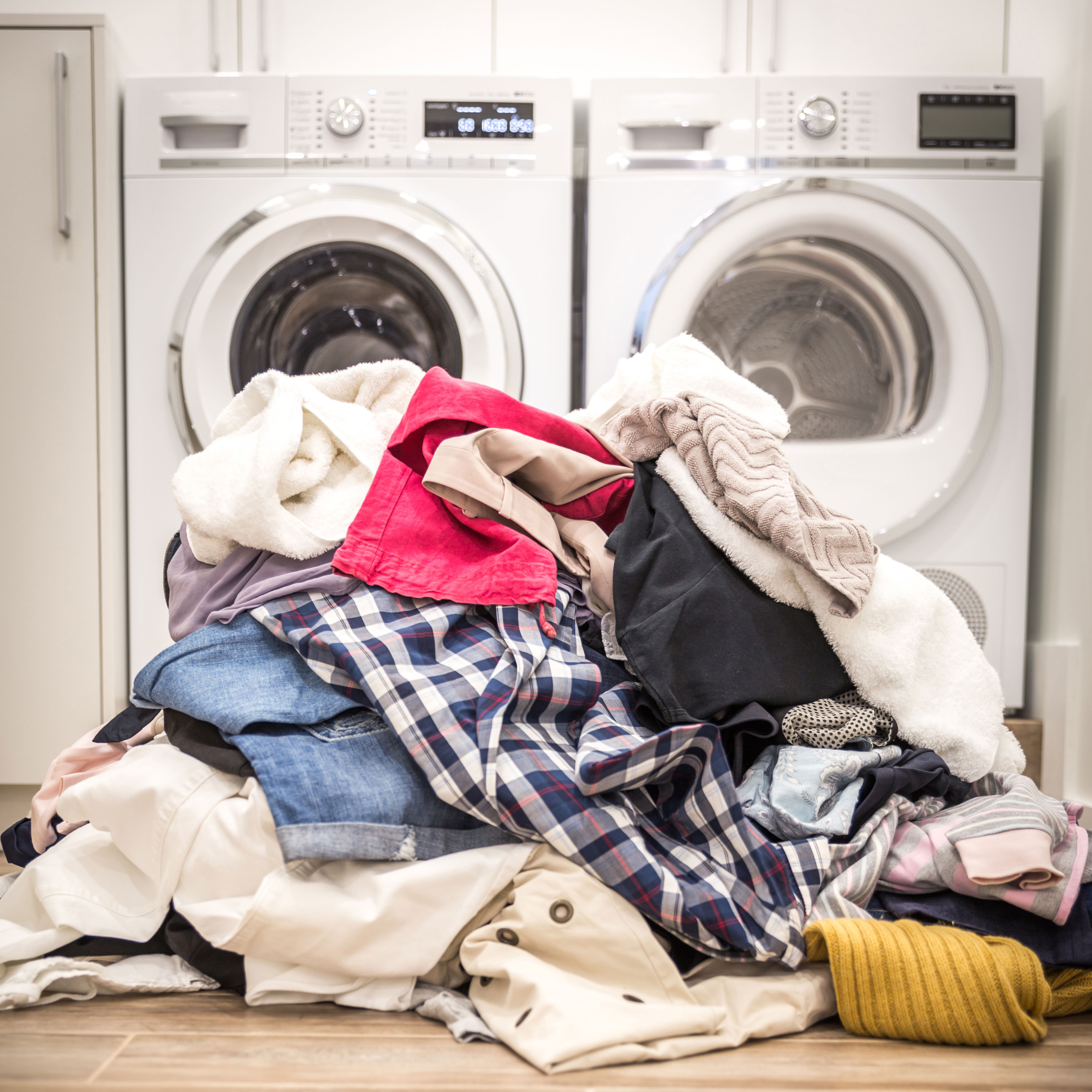 Dirty clothes in a laundry room