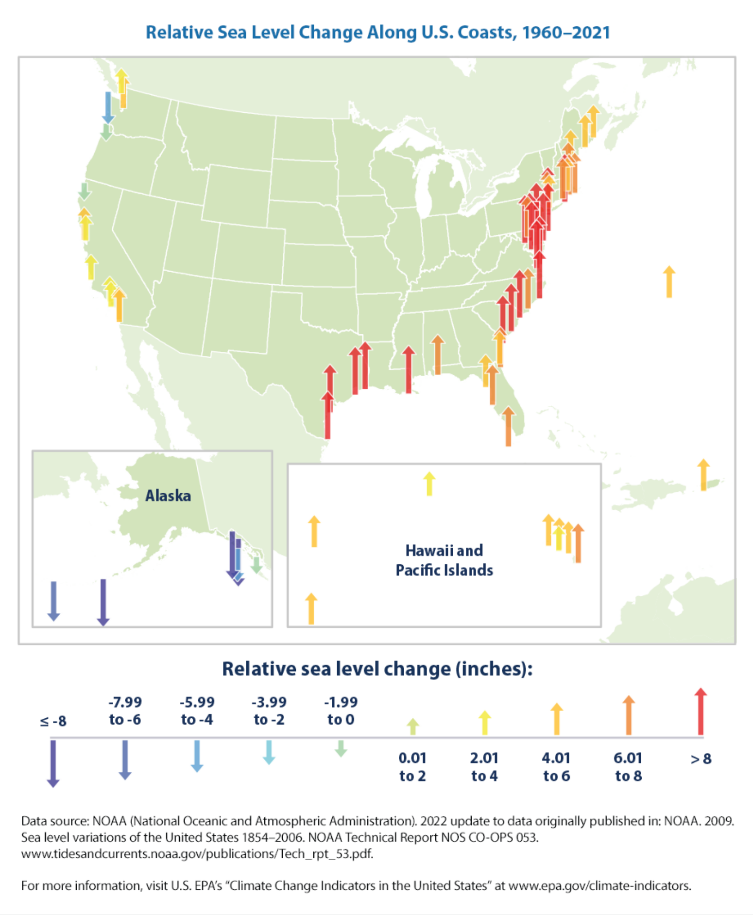 map of sea level changes along the us coast