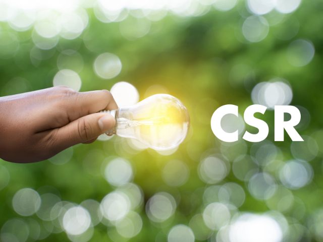 photo of young brown hand holding light bulb next to the letters CSR