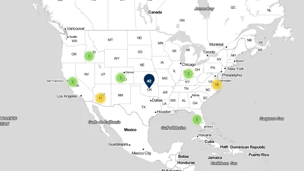 image of the United States with pin points of events 