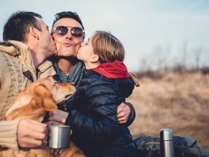 Autumn sun safety with a family