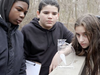 Students at the watershed in Teaneck, New Jersey