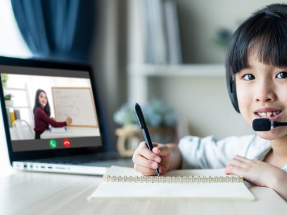 Girl virtual learning at home