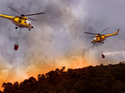 Helicopters fighting wildfires