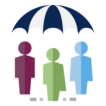Icon of three people under the same umbrella