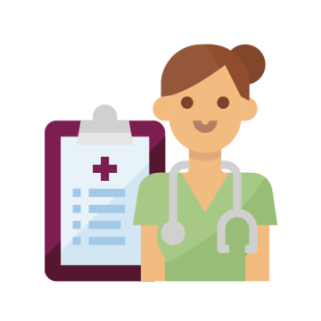 Nurse stands next to checkup clipboard