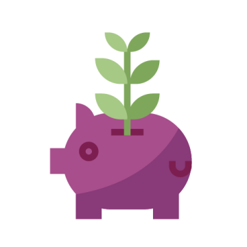 Piggy bank with a long plant sticking out of the coin slot