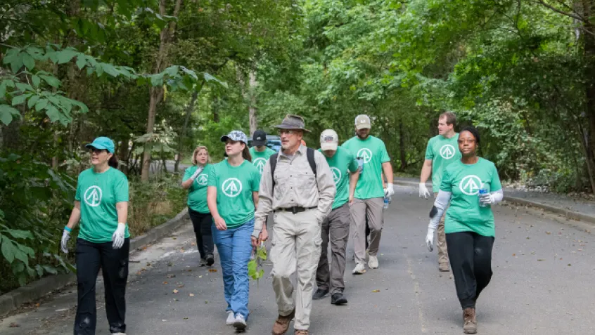 Photo of national public lands day volunteers walking in Overton Park