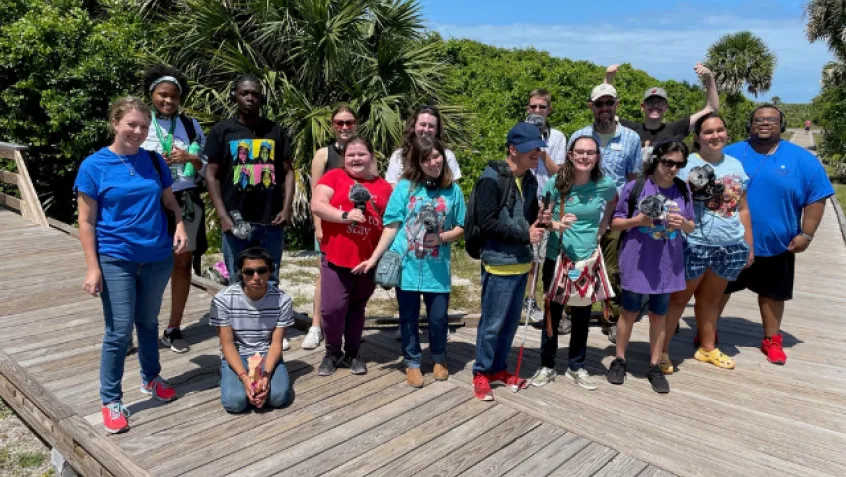 Group of students standing in a group outdoors