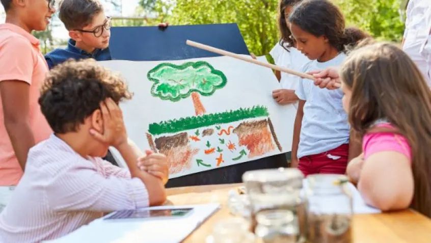 students outside learning about environmental education