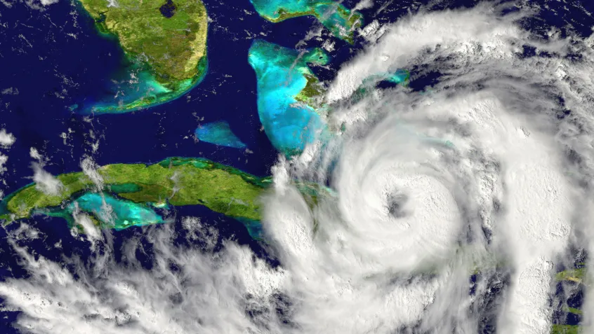 Hurricane approaching Florida coast/Terrain map