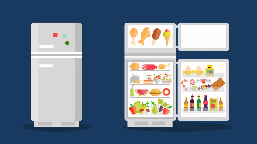 Illustration of refrigerator with food