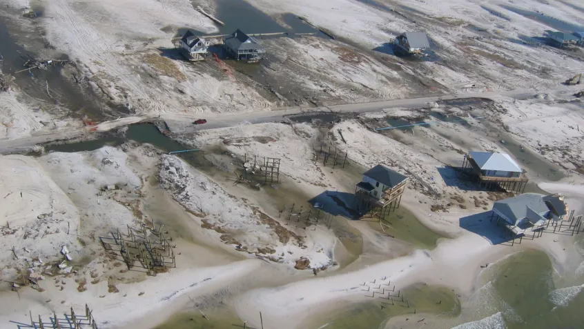 Damage to beach front homes on Dauphin Island, AL. Mississippi, Biloxi.