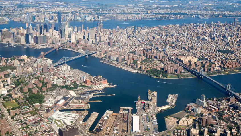 Aerial view of New York with rivers