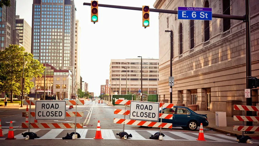 Road closed in downtown Cleveland