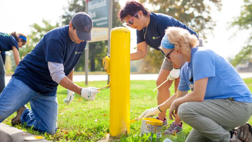 NPLD Volunteers painting a post