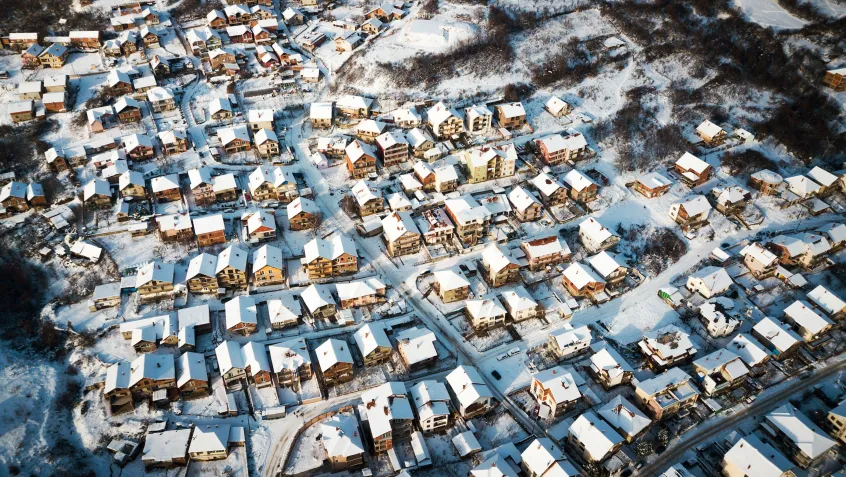 Neighborhood covered in snow