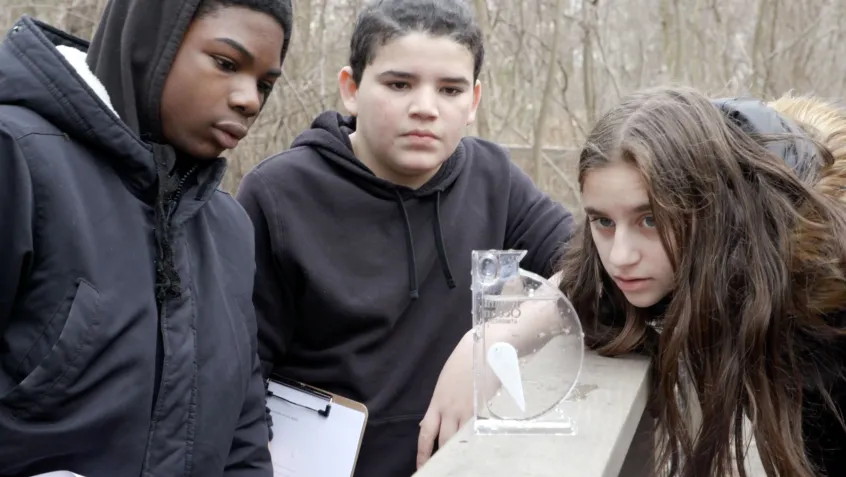 Students at the watershed in Teaneck, New Jersey