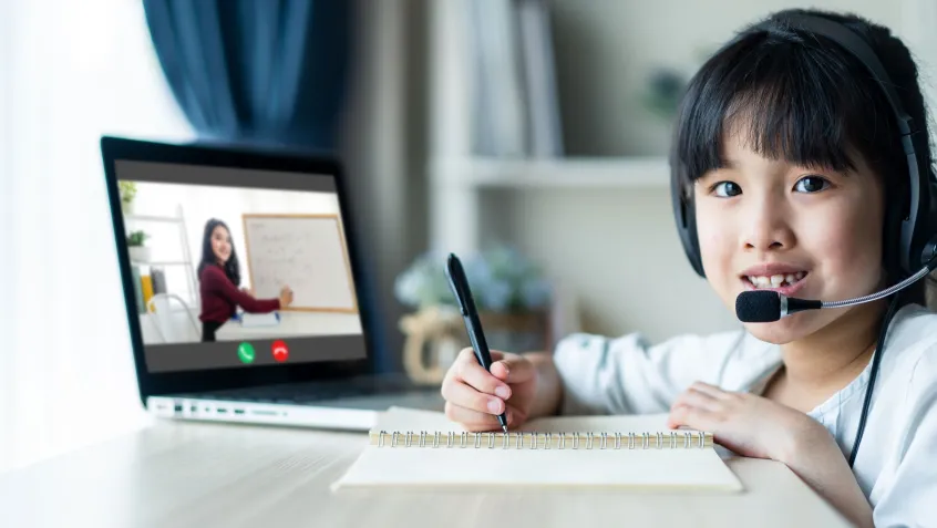 Girl virtual learning at home