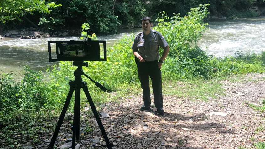 Filming a virtual event with George McBroom at Carters Lake