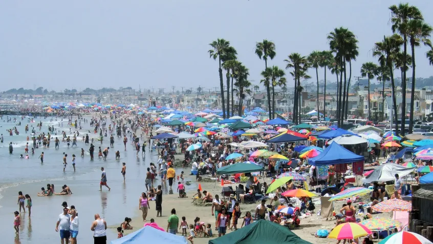 Crowded beach on the 4th of July
