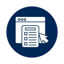 online survey icon in white with navy blue circle background
