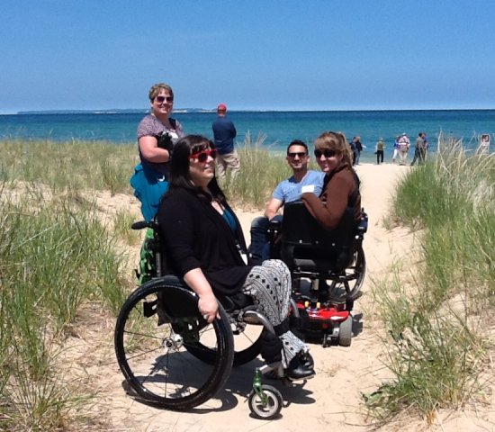 A group of people near the beach