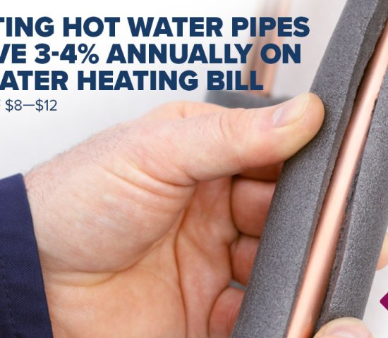 Close up of hand insulating a hot water pipe