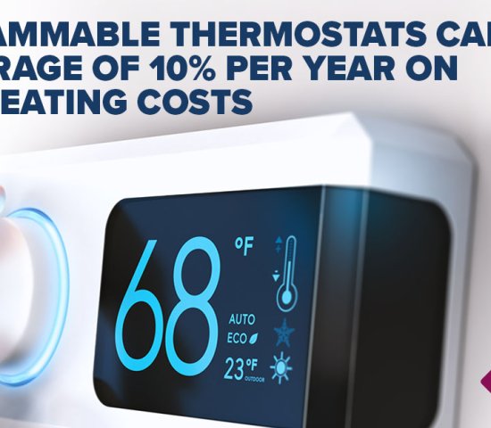 Close up on had setting thermostat with large digital numbers