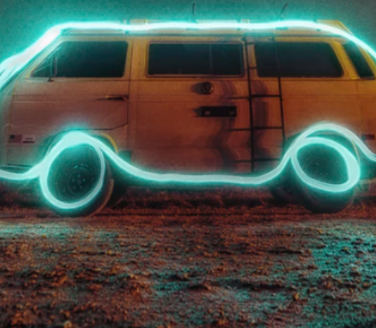 Van with neon outline