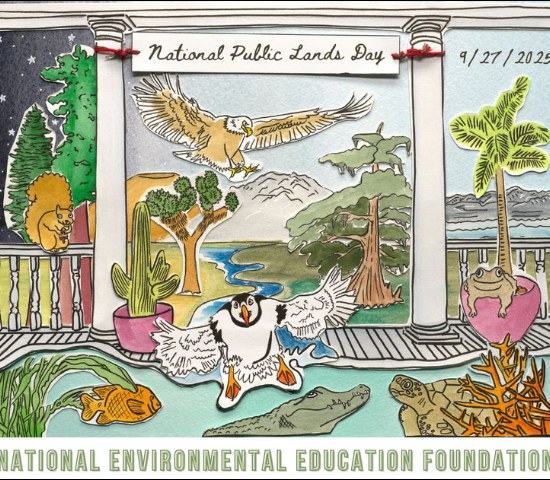 Graphic for National Public Lands Day 9/27/2025 a variety of flora and fauna representing the diversity of species from west to east coast