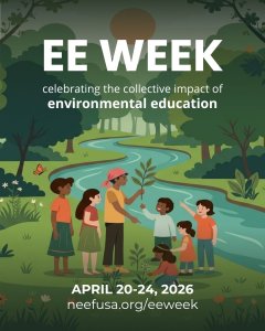 EE Week 2026 Graphic - an illustrated graphic of a teacher explaining a plant to a group of students in the outdoors