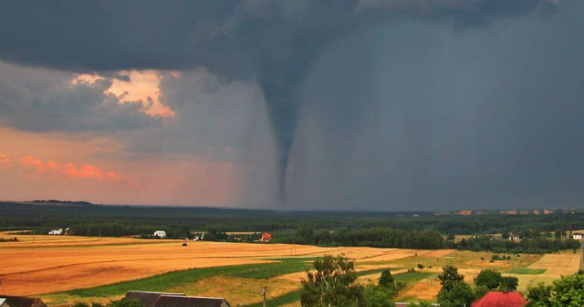 Tornado over a field seen from a distance