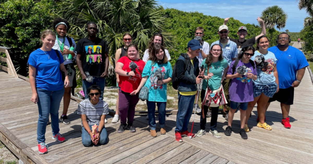 Group of students standing in a group outdoors