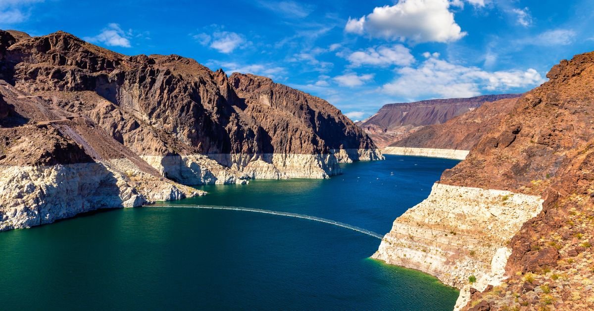Lake Mead near the Hoover Dam with historically low water levels