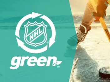 NHL Green logo and hockey player on ice