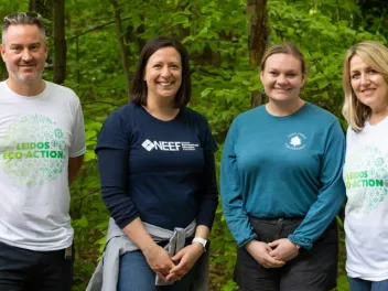 New NEEF President and CEO Sara Espinoza in dark blue t-shirt at outdoor event