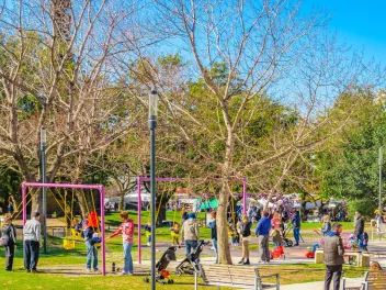 Photo of a bustling neighborhood park