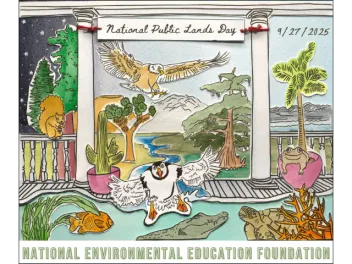 Graphic for National Public Lands Day 9/27/2025 a variety of flora and fauna representing the diversity of species from west to east coast