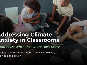 a group of students watches and listens as a teacher reads a book