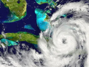 Hurricane approaching Florida coast/Terrain map
