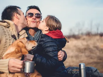 Autumn sun safety with a family