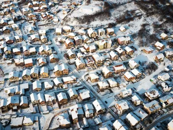 Neighborhood covered in snow