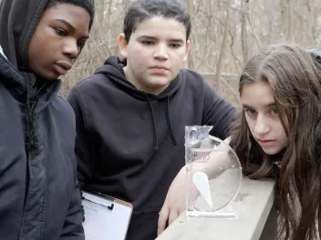 Students at the watershed in Teaneck, New Jersey