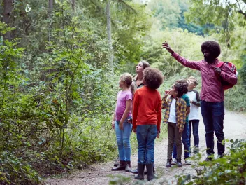 Classroom doing STEM education outdoors